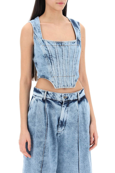 Giuseppe Di Morabito bustier top in marbled denim