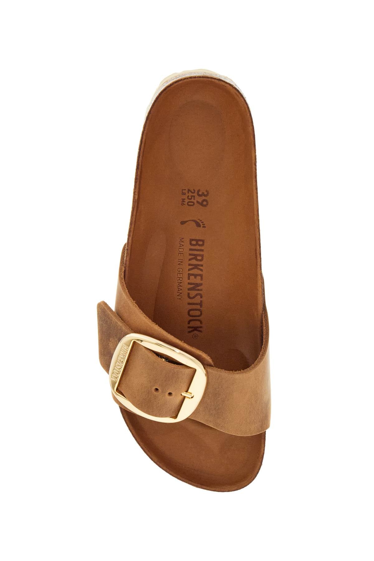 Birkenstock cognac oiled leather slippers with large buckle