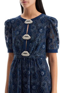 Saloni velvet lace dress with applique details