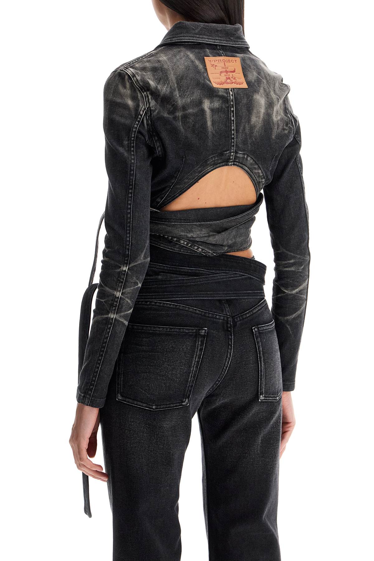 Y Project denim jacket with criss-cross belt