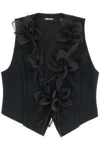 Rotate black vest in recycled fabric with flowers without sleeves