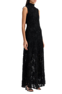 Rotate black maxi dress in recycled polyester floral mesh