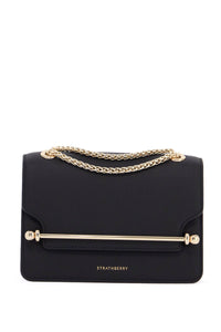 Strathberry black east/west mini calfskin bag with gold chain