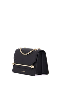 Strathberry black east/west mini calfskin bag with gold chain