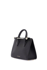 Strathberry mini tote in black calfskin with removable shoulder strap