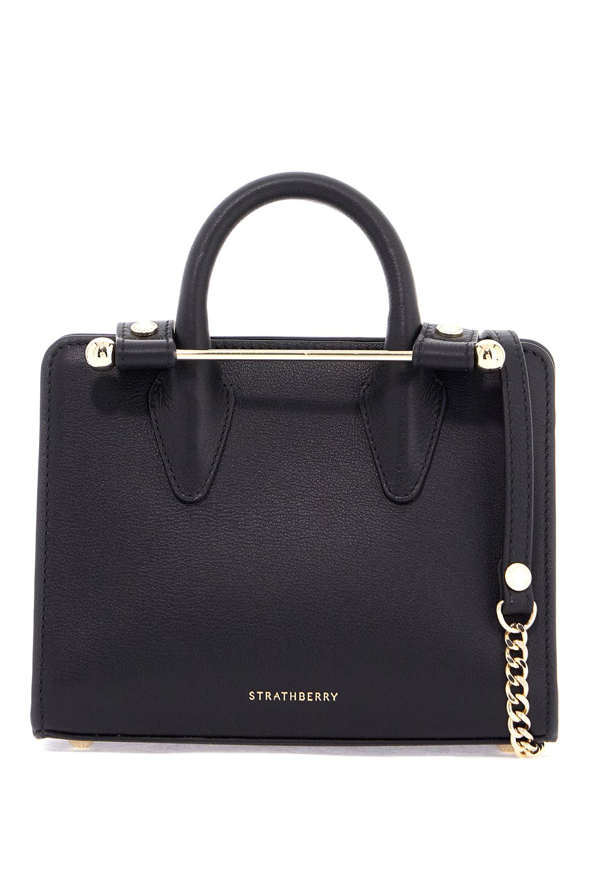 Strathberry mini tote in black calfskin with removable shoulder strap