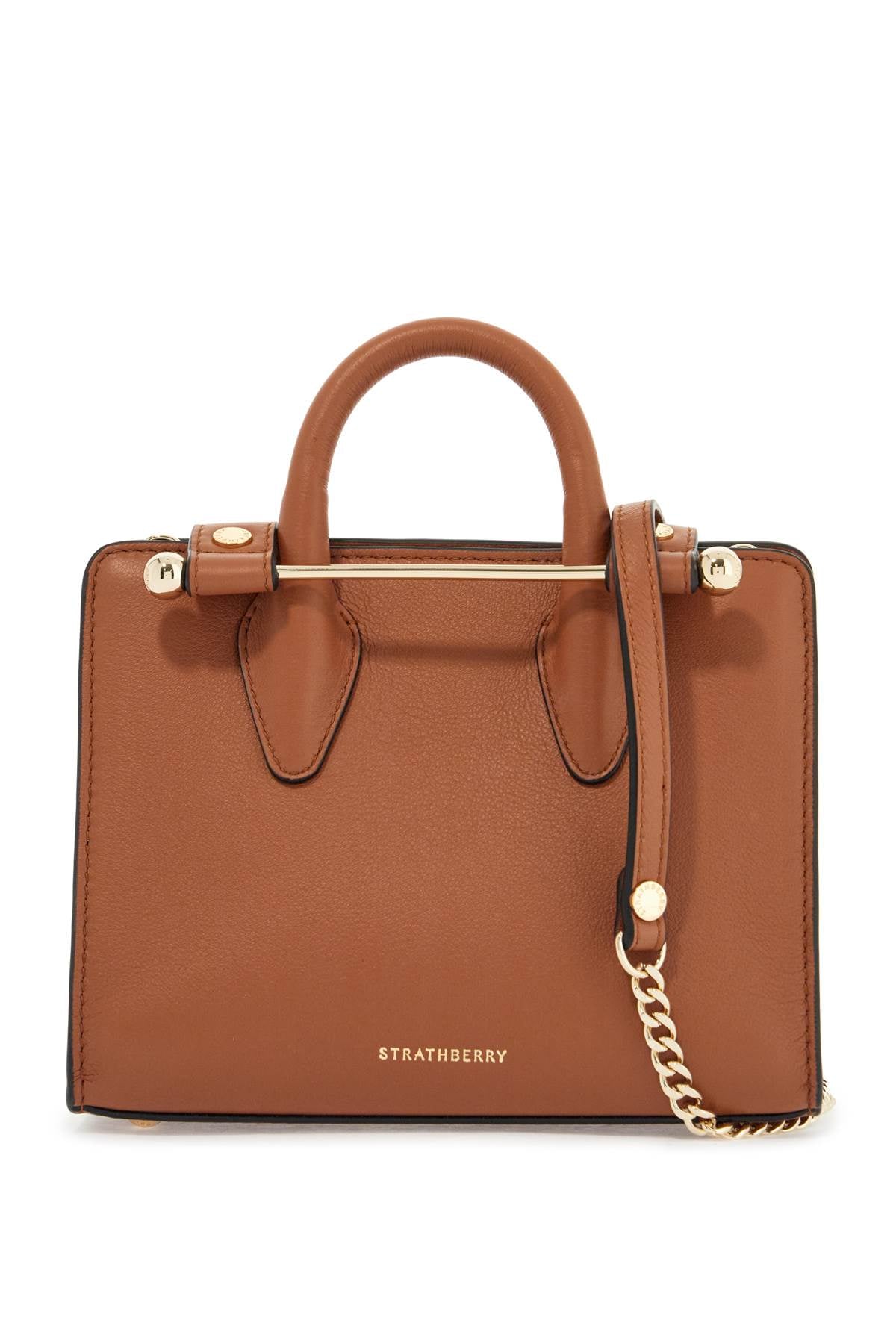 Strathberry nano tote in chestnut calf leather