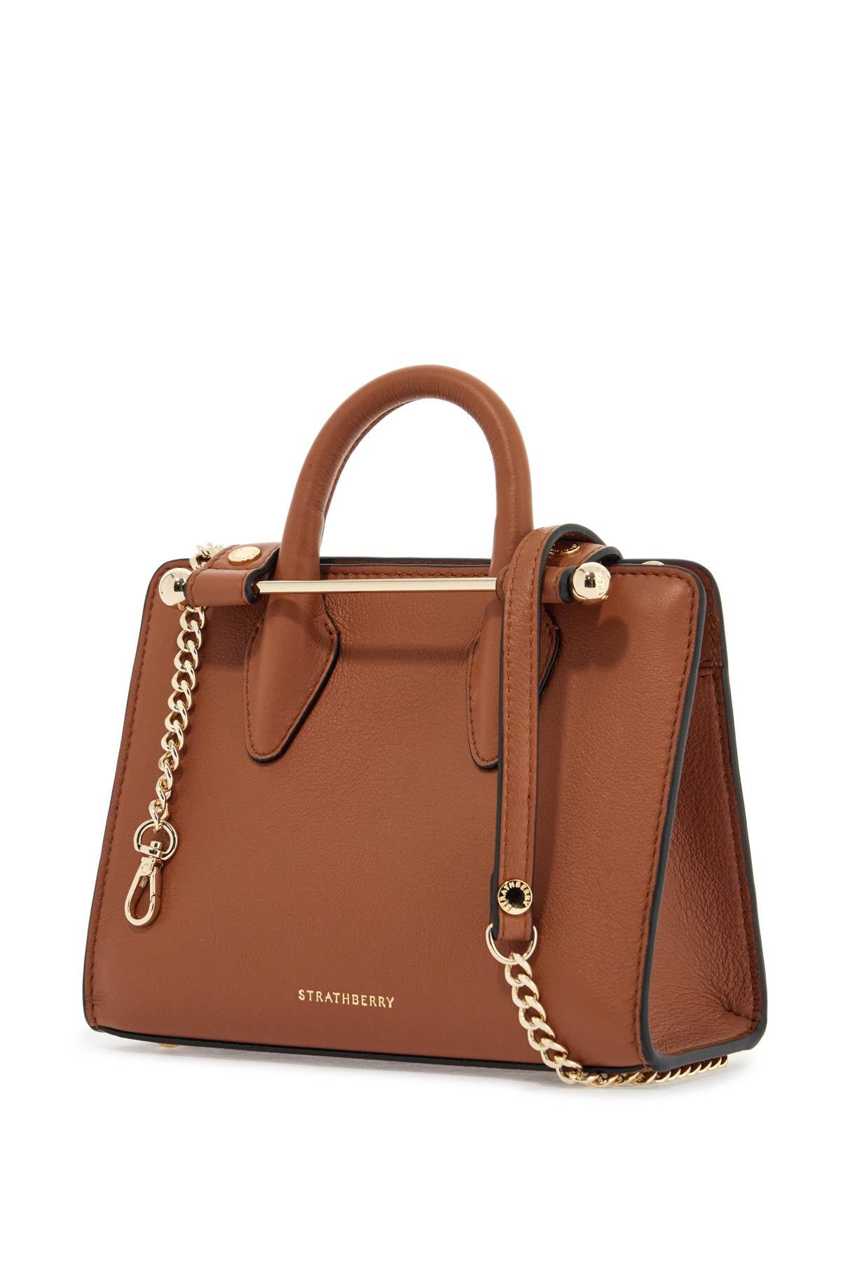 Strathberry nano tote in chestnut calf leather