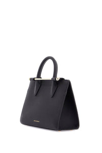 Strathberry mini tote structured in black leather with gold details