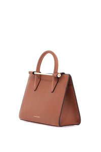 Strathberry mini tote in chestnut calfskin with removable shoulder strap