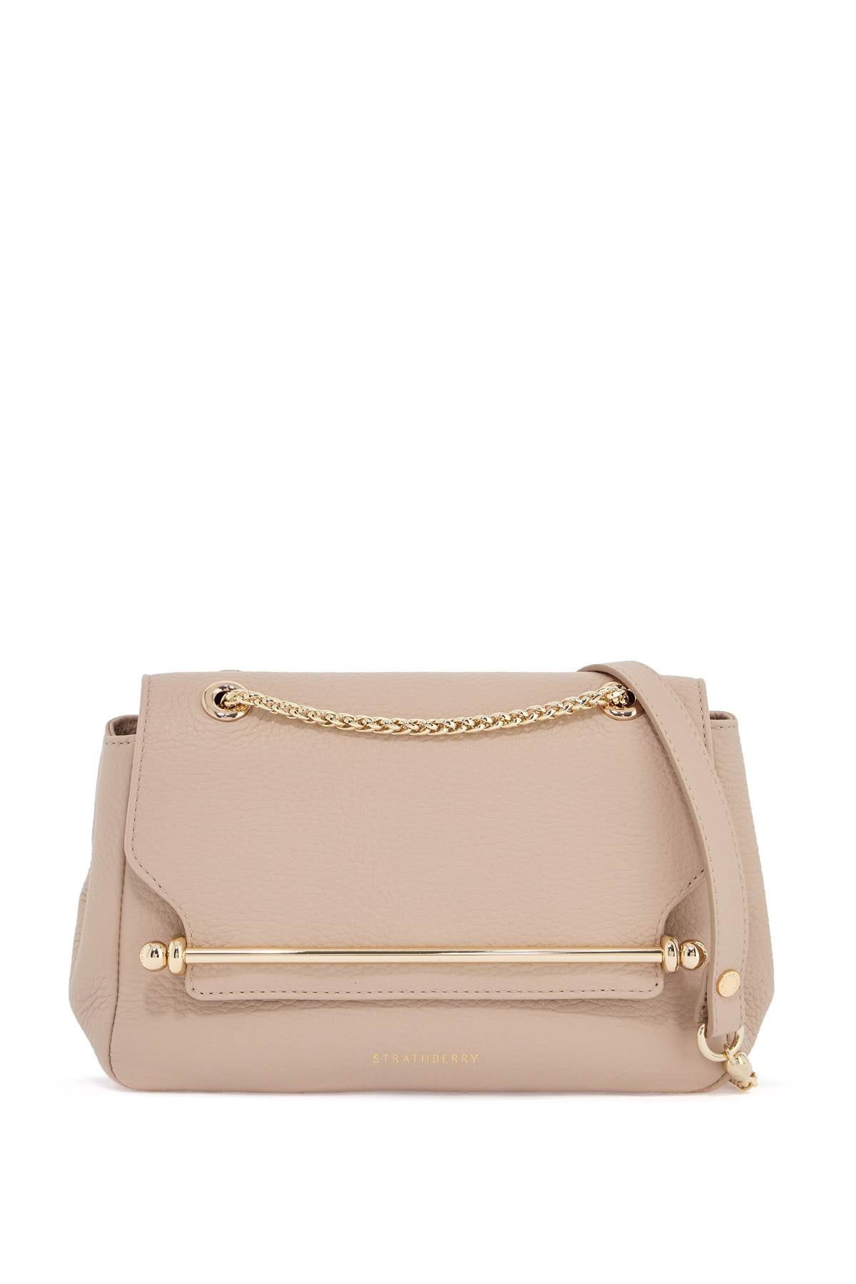 Strathberry mini horizontal bag in calf leather in oat color with gold metal detail