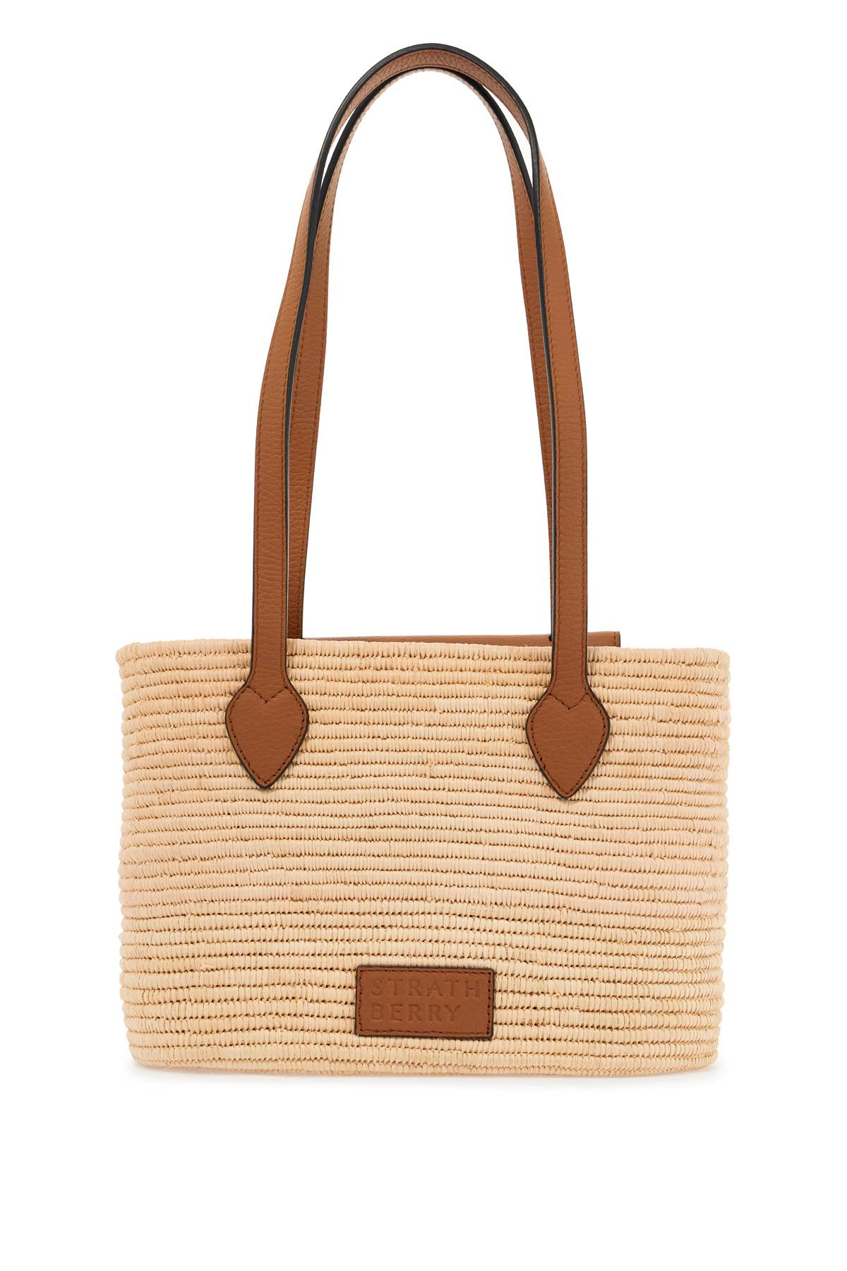 Strathberry beige woven raffia bag with leather details