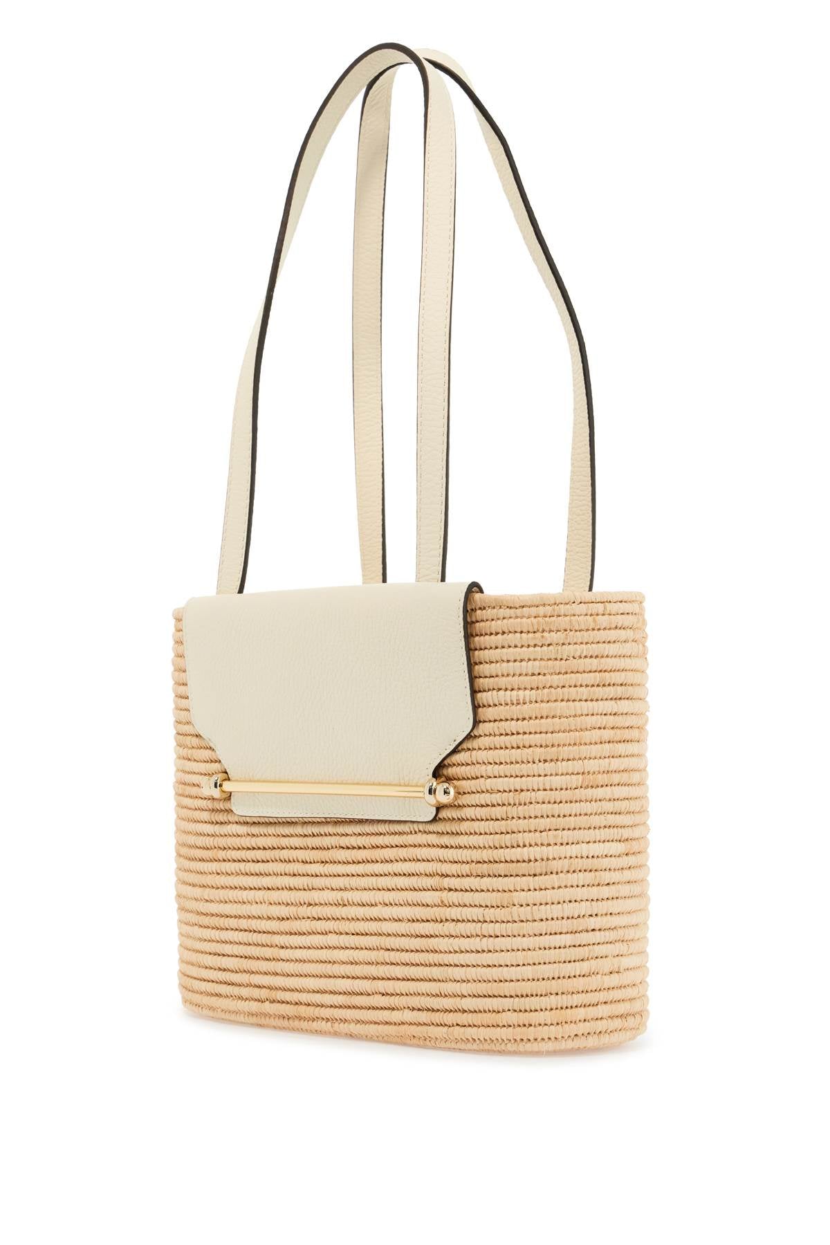 Strathberry large vanilla raffia basket bag with leather finishes