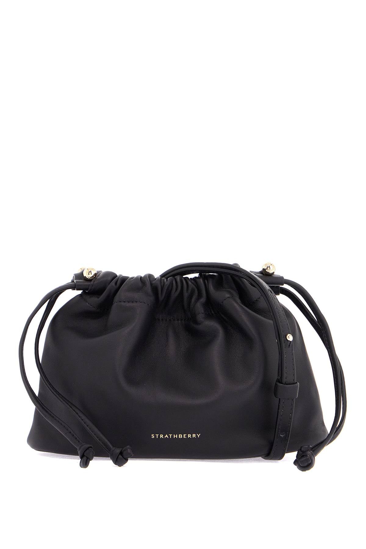 Strathberry black lambskin bucket bag with drawstring