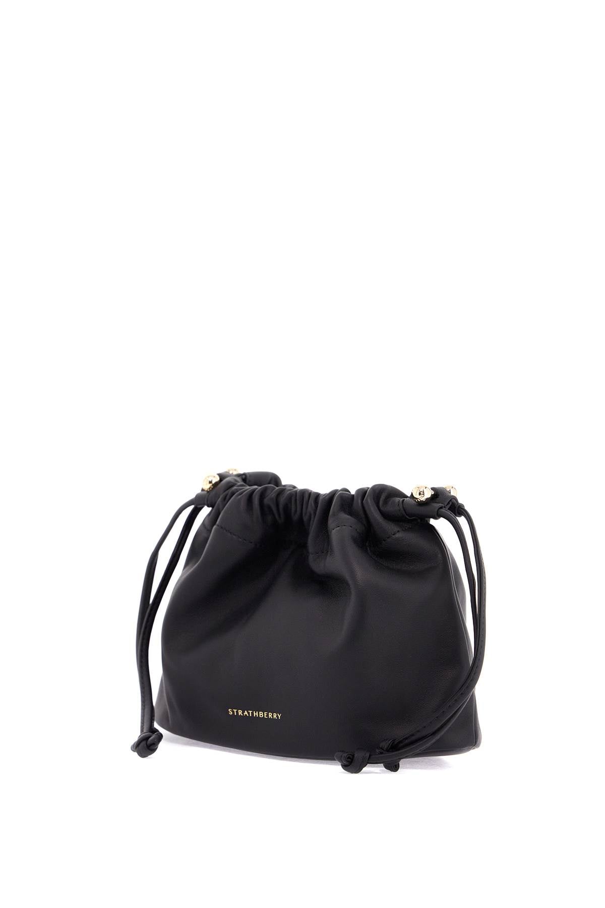 Strathberry black lambskin bucket bag with drawstring