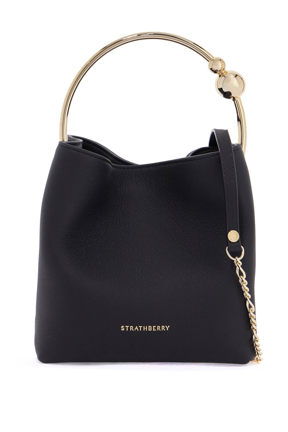 Strathberry black calfskin bag with golden circular handle