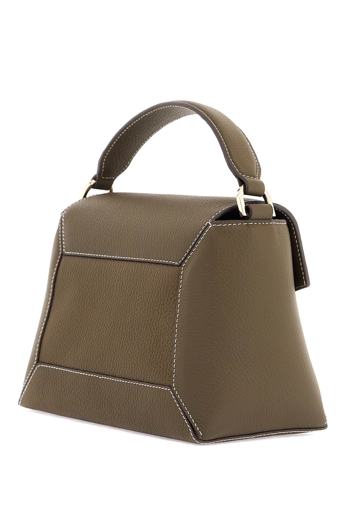 Strathberry khaki leather top handle bag mosaic design