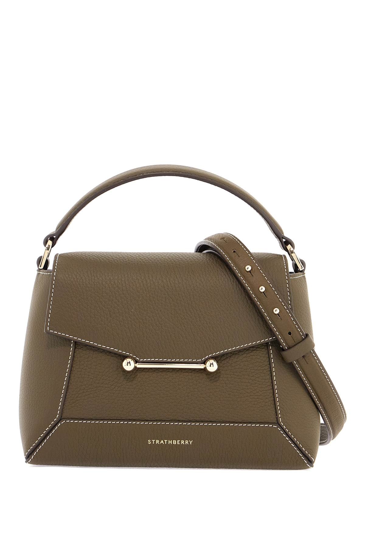 Strathberry khaki leather top handle bag mosaic design