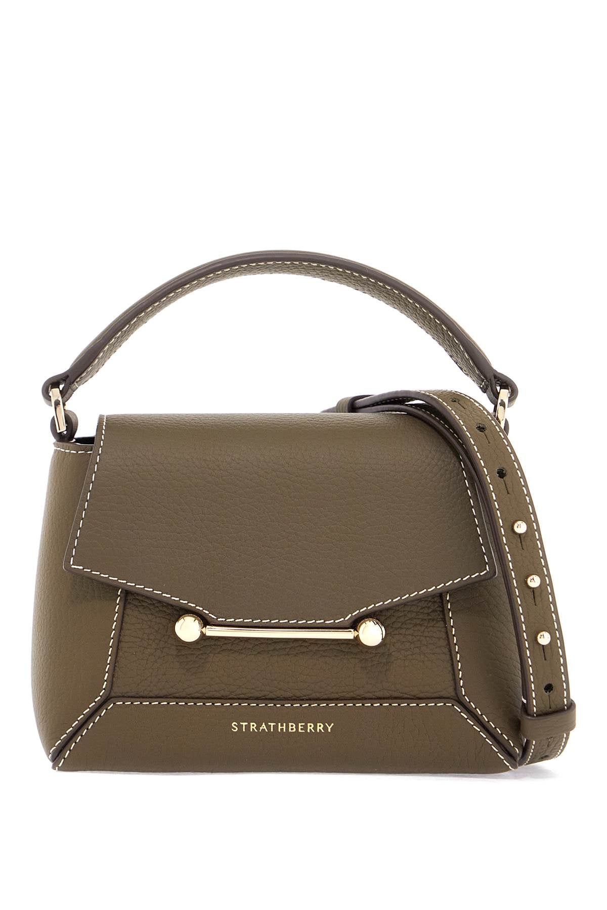 Strathberry khaki calfskin mosaic nano bag with adjustable strap