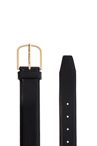 Toteme wide black calf leather belt with gold buckle for pants