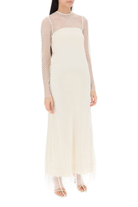 Toteme layered maxi dress in fishnet lace