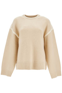 Toteme light beige wool and cashmere sweater with embroidery