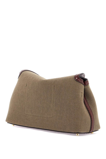 Toteme t-lock clutch in khaki canvas with leather details and gold closure