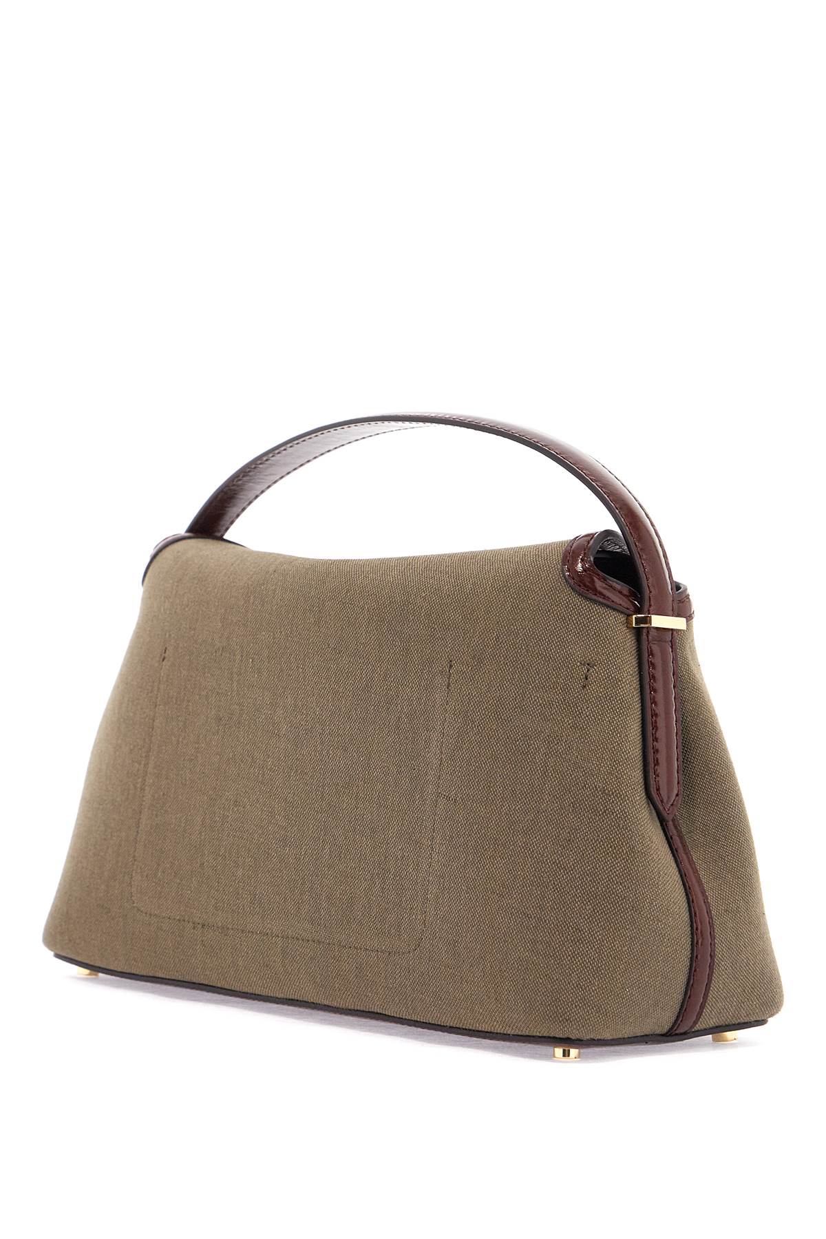 Toteme khaki green canvas top handle bag with t-lock closure