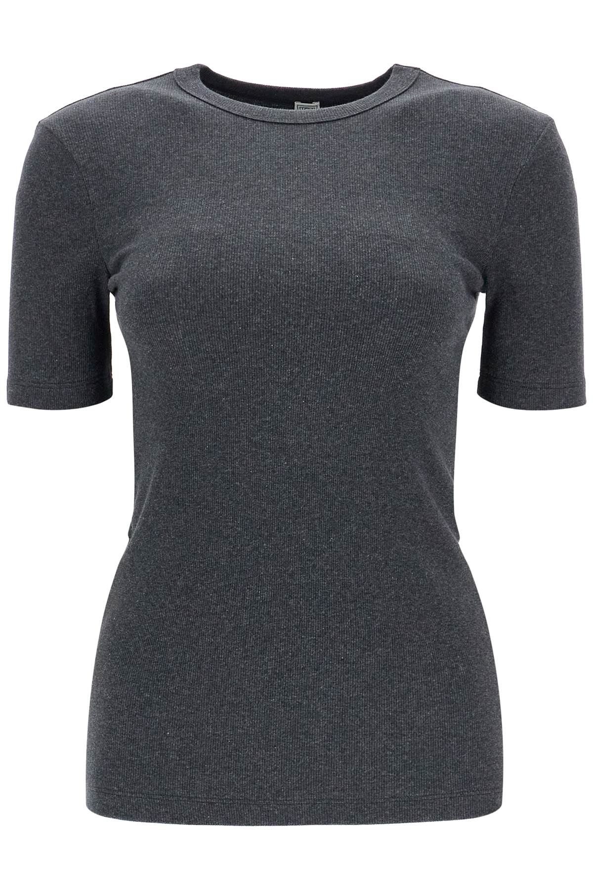 Toteme organic cotton ribbed sweater in charcoal melange with wide neckline