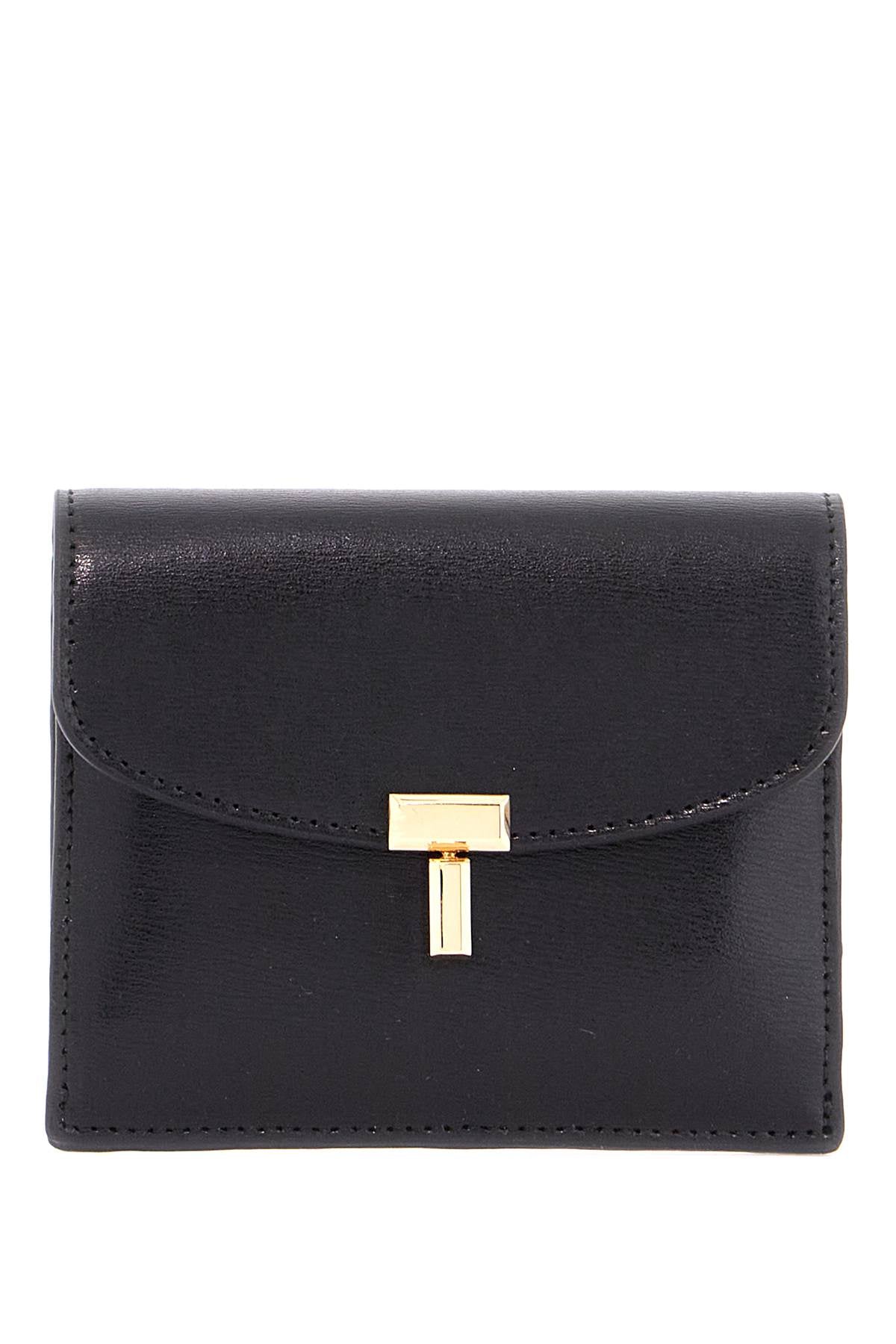 Toteme compact t-lock black glossy leather credit card holder