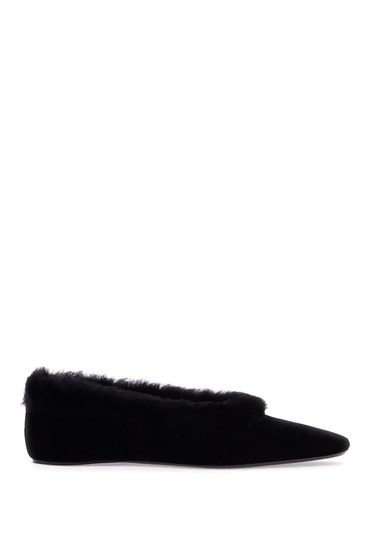 Toteme black velvet ballerinas with shearling trim