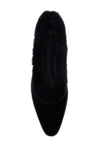 Toteme black velvet ballerinas with shearling trim