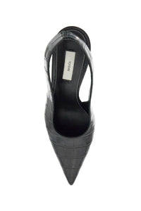 Toteme black calfskin crocodile effect slingback pump