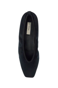 Toteme black velvet ballerinas made from recycled polyester with elastic trim