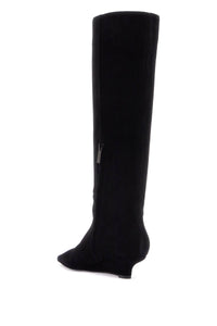 Toteme black suede knee-high boots with low heel