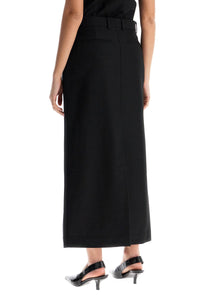 Toteme black midi straight low-waisted skirt in recycled polyester and wool