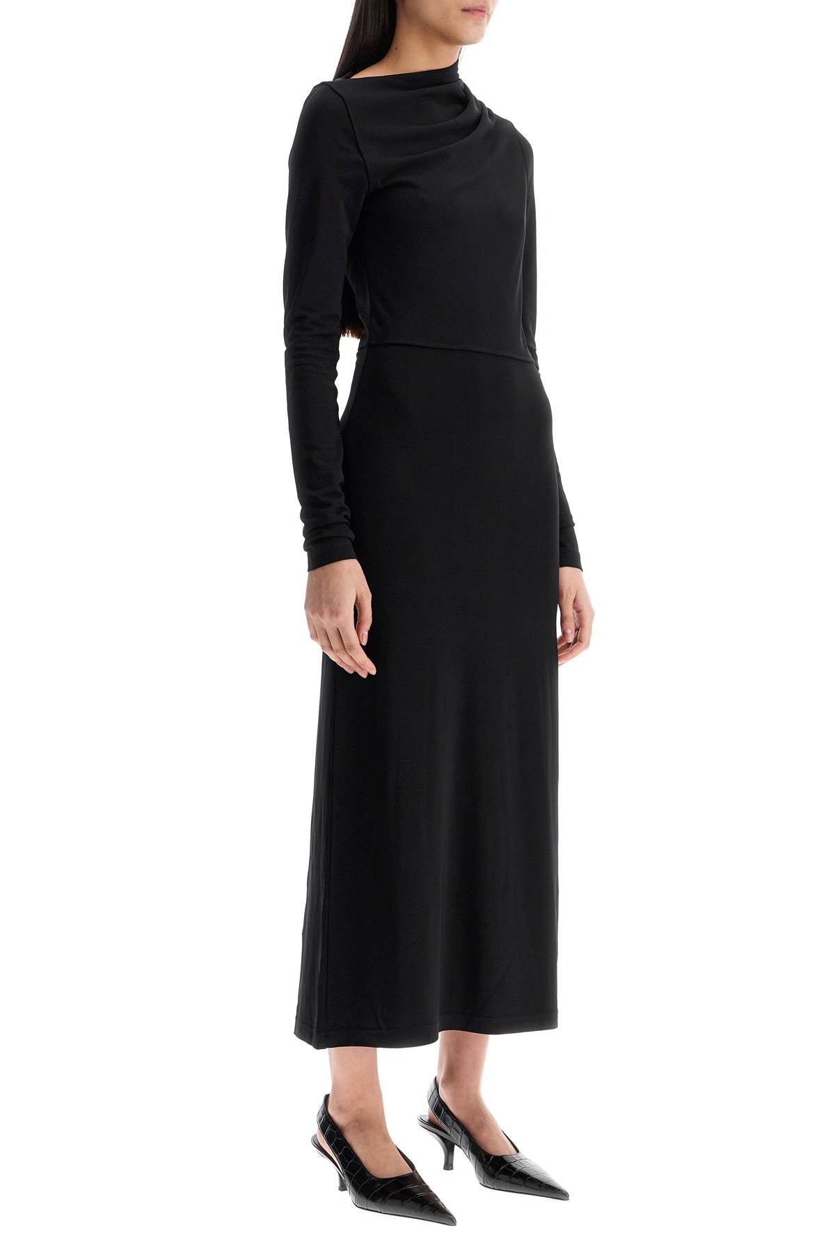 Toteme long draped dress with wide neckline in black*** long sleeve*** slim fit to ankle