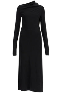 Toteme long draped dress with wide neckline in black*** long sleeve*** slim fit to ankle