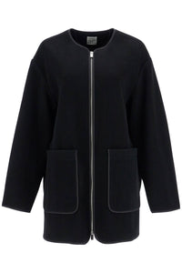 Toteme black wool felt high collar jacket with zip