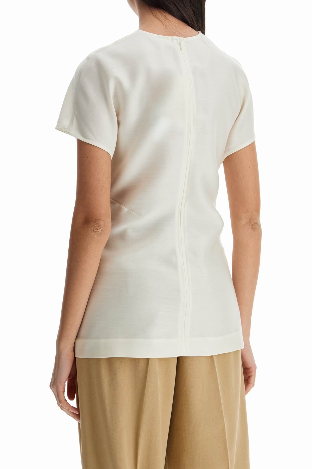 Toteme short sleeve wool and silk top in macadamia