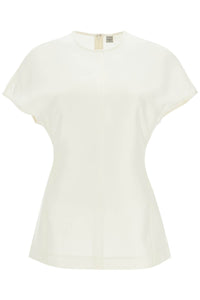 Toteme short sleeve wool and silk top in macadamia