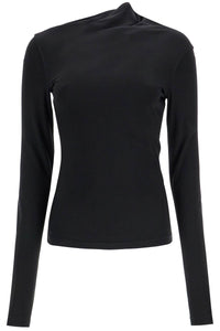 Toteme black draped jersey top with long sleeves and wide neck slim fit