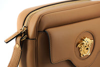 Versace Elegant Brown Leather Camera Case Shoulder Bag