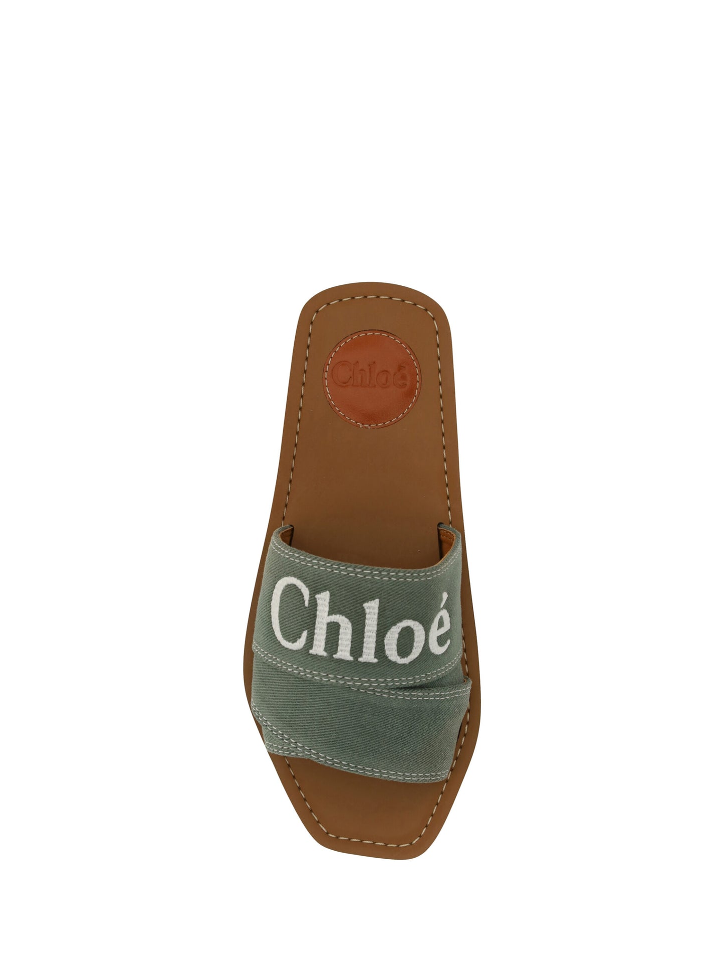 Chloé Elegant Forest Green Cotton Slides