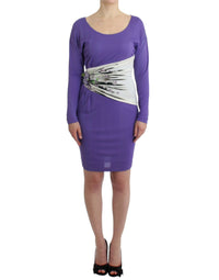 Cavalli Elegant Purple Floral Jersey Dress