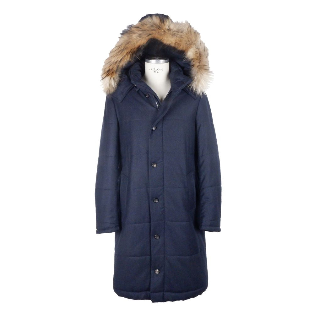 Made in Italy Blue Wool Men's Raincoat