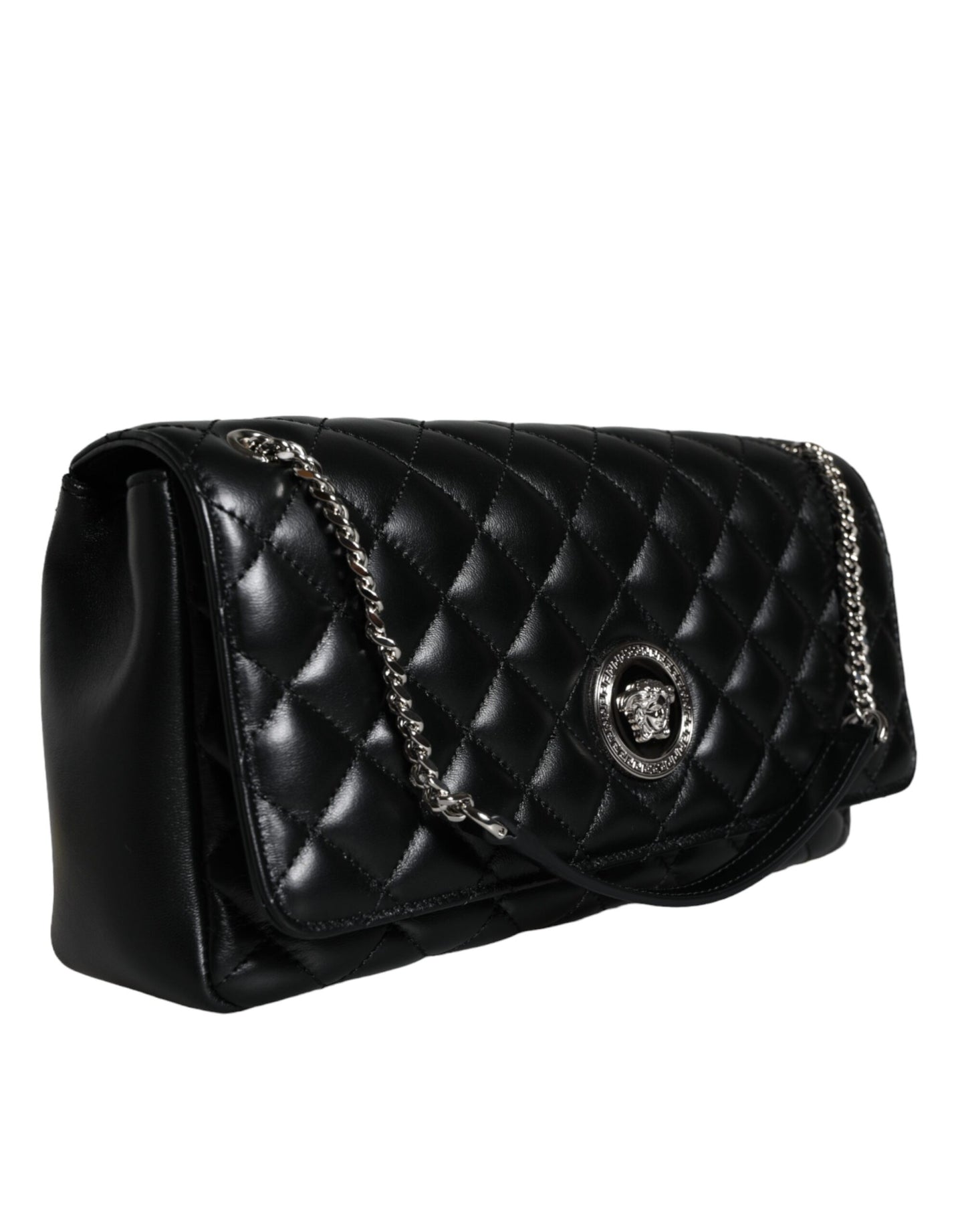 Versace Black Quilted Lambskin Leather Crossbody Shoulder Bag