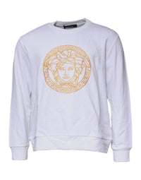 Versace White Medusa Embroidery Crew Neck Pullover Sweater