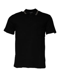 Versace Black Viscose Collared Polo Short Sleeves T-shirt