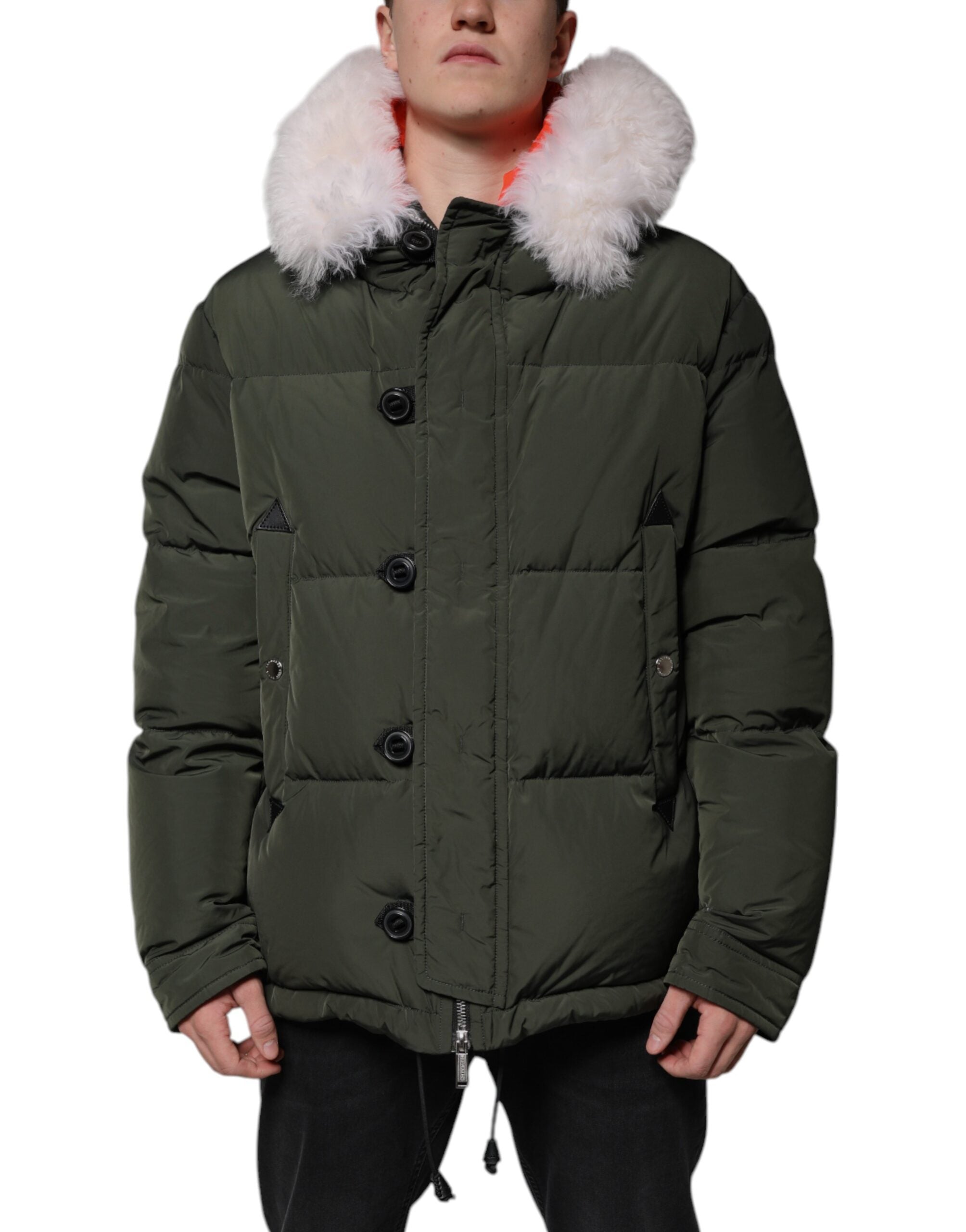 Dsquared² Green Hooded Long Sleeves Fur Shearling Jacket